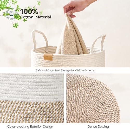 Nunsino Laundry Hamper 75L,Large Laundry Basket for Clothes,Decorative Storage Basket for Blankets,Cotton Rope Woven basket for bedroom,Brown White - Image 5