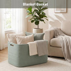 75L Green Cotton Rope Storage Basket, Large Rectangle Laundry Hamper with Handles, 22”x17”x12” Woven Blanket and Toy Basket for Living Room, Bedroom and Nursery - Image 5
