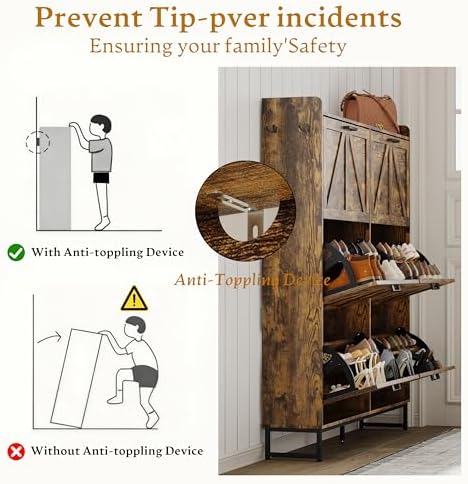 Wodeer Shoe Cabinet Storage for Entryway, Shoe Storage Cabinet with 6 Flip Drawers, Freestanding Narrow Shoe Rack Organizer with Metal Legs, Adjustable Shelves & Open Storage for Foyer, Hallway, Brown - Image 7