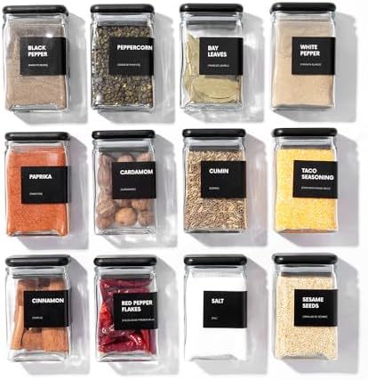 APT 1101 Glass Storage Jars with Bamboo Lid, glass canisters with airtight lids, Clear jars with lids for Spice, Cookie, Candy, Tea, Coffee Bean and Rice (Black, 4oz, set of 12) by APT1101