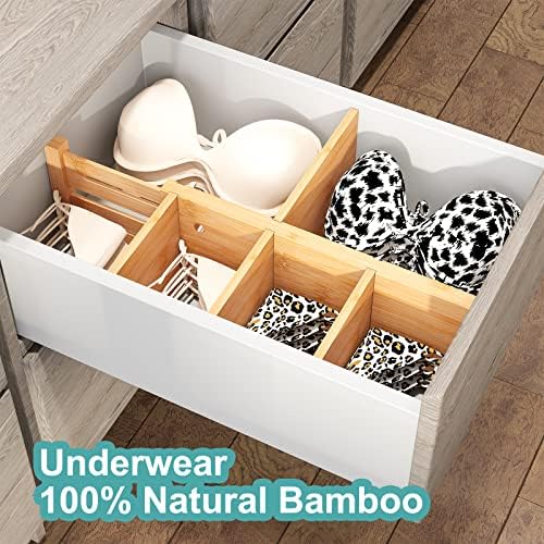 4.4" High Drawer Dividers with Inserts, Bamboo Drawer Dividers for Clothes, Expandable from 12-17.5", Adjustable drawer organizer for Bedroom, Kitchen & Office, 4 Dividers with 8 Insert. - Image 2