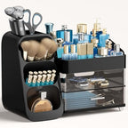 HBlife Cologne Organizer for Men Makeup Organizer with Brush Holder for Vanity, Large Plastic Bathroom Countertop Organizer Skin Care Storage, Fathers Day Gift for Dad Husband, Black by HBlife
