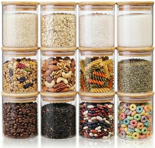 17 oz Glass Jars with Bamboo Lids, Airtight Food Storage Containers, 12Pack by HomArtist