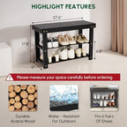 BEEFURNI Acacia Wooden Shoe Rack Bench for Entryway, 3-Tier, Black - Image 3