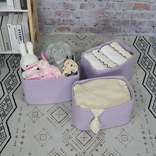 XUANGUO Woven Cotton Rope Storage Baskets 15x10x9.3" 3 Pack Purple Lavender - Image 5
