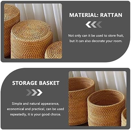 Basket Baskets Wicker Woven Storage Rattan Round Can Trash Fruit Seagrass Empty Bread Large Laundry Planter Blankets Gifts (24X24CM) - Image 5
