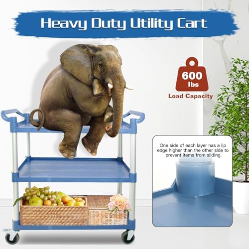 Utility Carts with Wheels Large Size Rolling Cart with Wheels Heavy Duty 600 LBS Food Cart with Lockable Wheels and Hammer for Kitchen/Office/Warehouse, 39.5" D x 19.3" W x 39.5" H(Grey Large Size) - Image 4