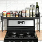Simple Trending 32.4" Wide Over the Stove Spice Rack with 4 Hooks, Black by SimpleTrending
