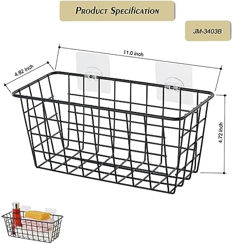 JUNCHU CHERRY 5 Pack Hanging Storage Basket, Bathroom Basket, Household Goods, with Traceless Tape, no Drilling, for Cabinet Storage, Kitchen, Bathroom, Storage Room,Black - Image 4
