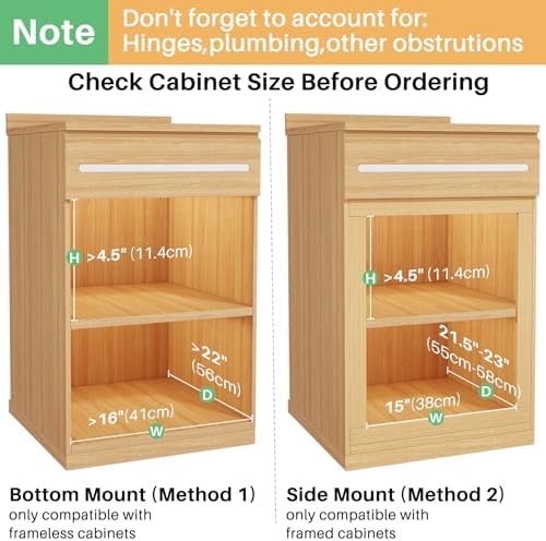 2Pack Pull Out Cabinet Organizer, Soft Close Wooden Slide Out Drawers for Pots, Full-extension Roll Out Shelves for Kitchen Cabinets, Pantry Organization, Bottom and Side Mount(15"W X 21"D x 3.4''H) - Image 3