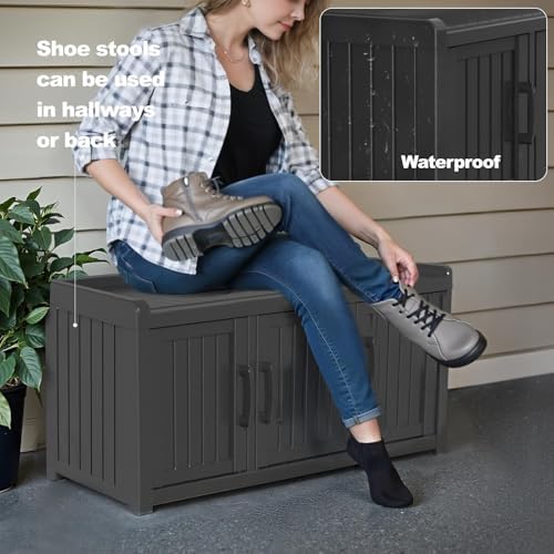 ROJIK Shoe Cabinet Waterproof UV-Resistant,Storage Bench Indoor Outdoor with Adjustable Shelves,for Entryway Bedroom,Hallway,Living Room(3 Door, Black) - Image 5