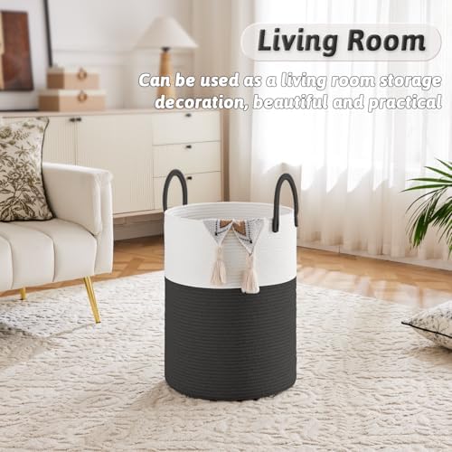 Artfeel Laundry Basket,Woven Cotton Rope Laundry Hamper,100L for Decorative Storage of Dirty Clothes,Toys and Blankets in Bathroom,Baby Room and Living Room - Image 5