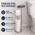 Toilet Paper Holder with Shelf, Freestanding Toilet Paper Stand with Storage Space for Holding Extra 4 Toilet Paper Rolls On the Base, Stainless Steel in Brushed Nickel Finish - Image 2