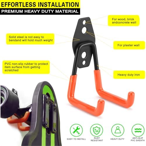 18 Pack Heavy Duty Garage Hooks, Utility Wall Mounted Storage System, with Anti-Slip Coating Hanger, for Hanging Power and Garden Tools, Ladders, Bikes, Ropes and Bulk Items - Image 2