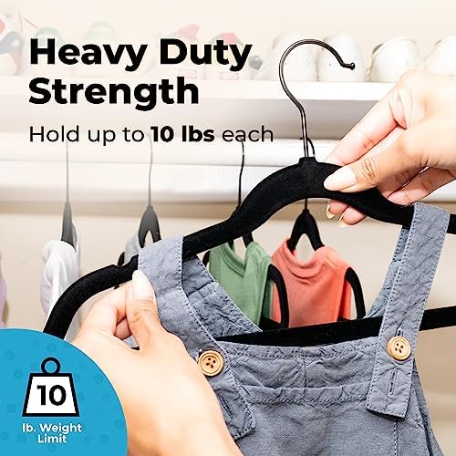 Fontaines Luxury Kid's Black Velvet Felt Non Slip Clothes Hangers 50 Pack - Ultra Slim & Space Saving - Heavy Duty Swivel Black Hook for Children's Clothing, Shirt, Dress, Skirt & Pants Organization - Image 4