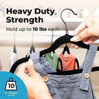 Fontaines Luxury Kid's Black Velvet Felt Non Slip Clothes Hangers 50 Pack - Ultra Slim & Space Saving - Heavy Duty Swivel Black Hook for Children's Clothing, Shirt, Dress, Skirt & Pants Organization - Image 4