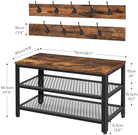 HOOBRO Hall Tree Entryway Storage Bench, Coat Rack Shoe Bench, Shoe Rack Organizer with Coat Hooks, 3-in-1 Design, Wooden Furniture with Metal Frame, Rustic Brown and Black BF17MT01 - Image 4