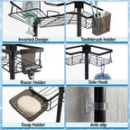 Shower Corner Caddy Organizer for Bathroom, 4-Tier Adjustable Shelves with Tension Pole, No Drilling Shower Rack with Holders for Toothbrush, Soap and Razor, 34 to 125 Inch Height - Image 4