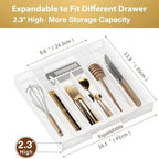Sedegn Expandable Kitchen Utensil Organizer - 9.6" to 16.1" Adjustable Cutlery Tray with 5-7 Compartments - Fits Various Drawer Sizes & Holds Large Ladles Spatulas Forks Spoons & Knives White - Image 2