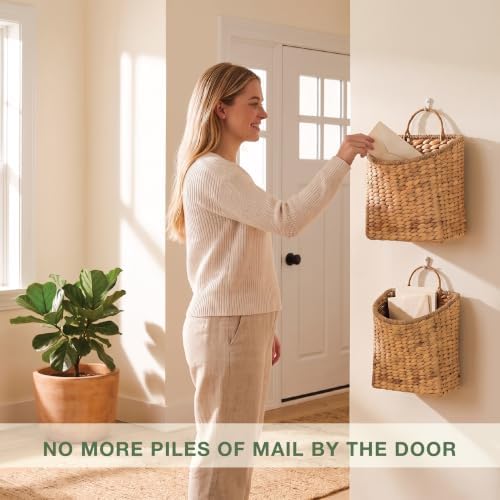 84ECO Set of 2 Wicker Hanging Baskets for Wall, Door - Wall Basket Decor - Image 2