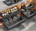 Seinloes 4 Pack Expandable Pull Out Cabinet Organizer 21"Deep With Raising Pad for Framed Cabinets,Slide Out Drawers With 4pcs Divider Racks,No Drill Roll Out Shelf,Adjustable Width 12.05"-20.4"Black by Seinloes