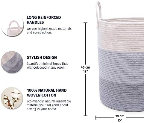 OrganiHaus Tall Cotton Rope Laundry Basket & Hamper, Blanket Storage 52L - Image 2
