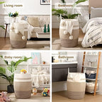 OIAHOMY 105L Laundry Hamper Woven Cotton Rope Large Clothes Hamper Yellow - Image 7