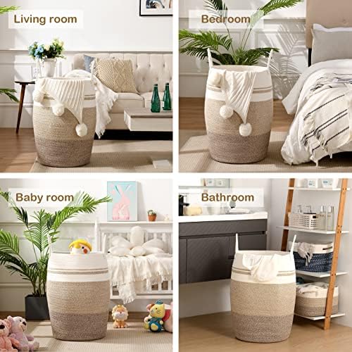 OIAHOMY 105L Laundry Hamper Woven Cotton Rope Large Clothes Hamper Yellow - Image 7