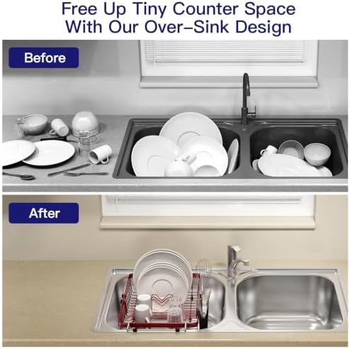 MAJALiS Red Expandable Dish Drying Rack Over Sink with Extra Drying Mat - Image 3
