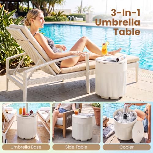 Tangkula 3-in-1 Umbrella Side Table (White) - Image 6