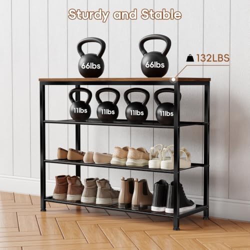 4 Tier Metal Shoe Rack for Entryway, 31" Wide Shoe Storage Organizer - Image 3
