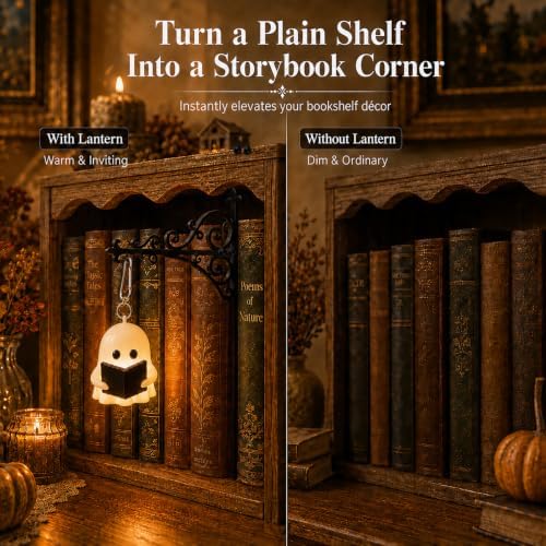 3-Pack Ghost Vintage Hanging LED Book shelf Lights with Bookend-Style Base - Image 5