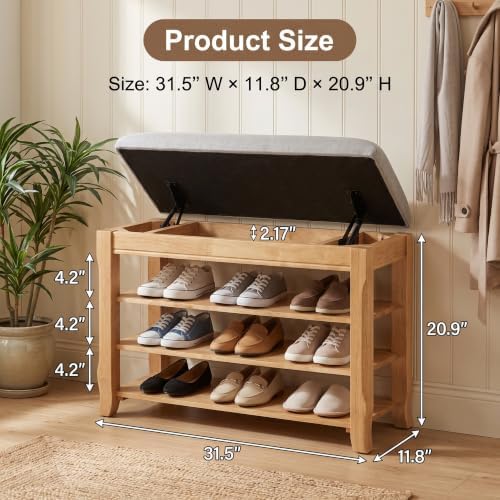 Solid Wood Shoe Bench, 31.5” Shoe Rack for Entryway Storage - Image 2