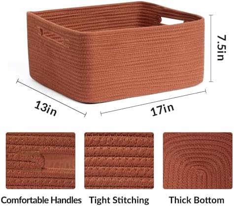 MiniArk Large Storage Baskets for Shelves, 17 x 13 x 7.5” Closet Organizers Bins for Clothes Blanket Towels, Baby Nursery, Toy Baskets Box, Woven Rope Baskets, 2 Packs Oxide Red - Image 2