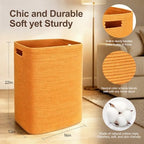 MEGASKET Orange Laundry Hamper 16"x13"x22" - Tall Woven Laundry Basket, Large Cotton Rope Clothes Hamper, Bedroom Aesthetic, Soft Kids Baby Nursery Laundry Bin, Orange Hamper for Room Decor, 75L - Image 2