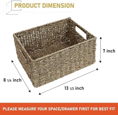 HOMESTEAD 2-Pack Rectangular Seagrass Storage Baskets with Built-In Handles, Handwoven Wicker Baskets for Pantry, Shelf, Closet & Bathroom Organization, 13.25 x 8.25 x 7.25 in - Image 2