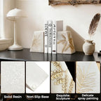 Heavy Duty Book Ends for Shelves, Decorative Book Ends for Heavy Books, Resin Modern Bookends with Marble Texture & Gold Botanical Detail, Minimalist Bookends for Home Decor, Set of 2 - Image 5