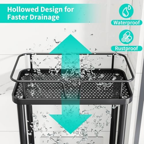 HapiRm Standing Corner Shower Caddy - 3 Tier Corner Shower Organizer with Soap Holder, Rustproof Stainless Steel Bathroom Shelf with 4 Hooks, Black - Image 3