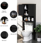 Over The Toilet Storage Cabinet for Bathroom, Black Bathroom Storage Over Toilet, Space Saver W/Adjustable Shelf and Open Shelf, Black - Image 5