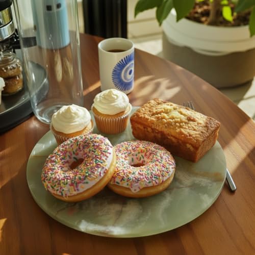 Marble Lazy Susan, Natural Marble Round Tray Turntable Cake Stand, 16" Lazy Susan Cheese Board with Silent Rotating for Serving, Table Display, Cupcake (Green) - Image 5