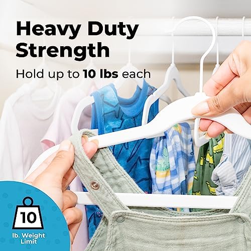 Fontaines Luxury Kid's White Velvet Felt Non Slip Clothes Hangers 50 Pack - Ultra Slim & Space Saving - Heavy Duty Swivel Black Hook for Children's Clothing, Shirt, Dress, Skirt & Pants Organization - Image 4