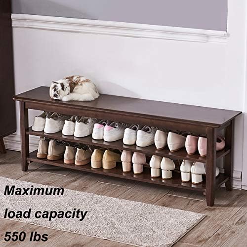 XKZG Shoe Rack Bench Wooden Shoe Storage Bench Entryway Bench, Brown, 47.2" - Image 3