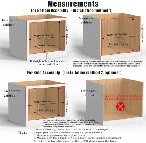 Mulush 26''W x 21''D x 3''H Pull Out Cabinet Drawer Soft Close Slide Out Wood Organizer for Kitchen, Finished, Bottom and Side Assembly (Wood Drawer Part Width is 25inch) - Image 4