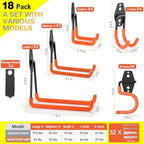 18 Pack Heavy Duty Garage Hooks, Utility Wall Mounted Storage System, with Anti-Slip Coating Hanger, for Hanging Power and Garden Tools, Ladders, Bikes, Ropes and Bulk Items - Image 3