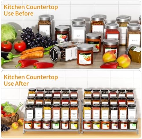 BOIVSHI 4 Tier Spice Rack for Cabinet, Depth Adjustable Spicy Shelf,Gray - Image 3