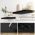 55 Inch Long Floating Shelves for Wall Set of 2, 55x9.3 Large Floating Shelf for Bedroom, Kitchen, Bathroom, Wall Mounted Rustic Wood Shelves with Invisible Bracket for Books, Decor, Black - Image 5