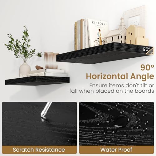 Fun Memories Black Floating Shelves 24 Inch Long, 9.3 Inch Deep Floating Shelf for Lving Room, Bedoom, Kitchen, Deep Wall Shelves for Bathroom, 2 Pack Storage Display Shelf for Books, Decors - Image 5
