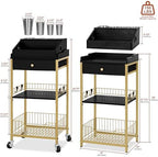 Black and Gold Rolling Makeup Cart with Drawer, Hair Tool Holder - Image 6