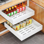 Pull out Cabinet Organizer, 21"Deep, 16.9"Wide Full-Extension Heavy Duty Slide out Drawers with Nano Adhesive, Roll Out Shelf Sliding Cabinet Storage for Kitchen, Bathroom, Pantry, Under Sink(White) by Kitstorack