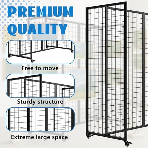 Grid Wall Panels, Grid Wall with Wheels,4x5.5Ft Gridwall Panel Display Stand,Sturdy Art Display Panels, Grid Display Stand, Black - Image 4